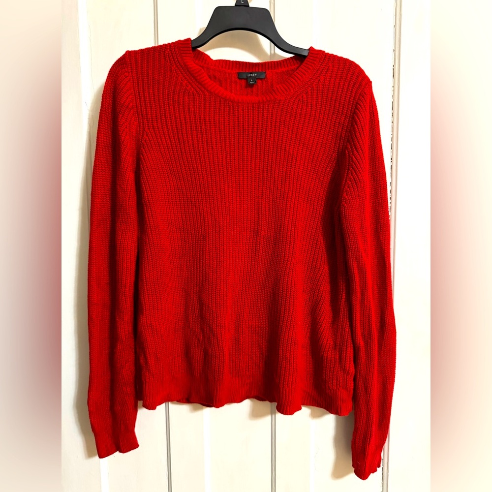 J Crew red cotton/ cashmere fisherman knit sweater large